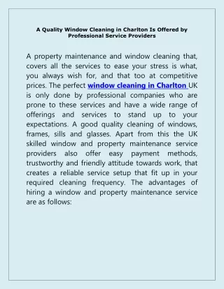 a quality window cleaning in charlton is offered