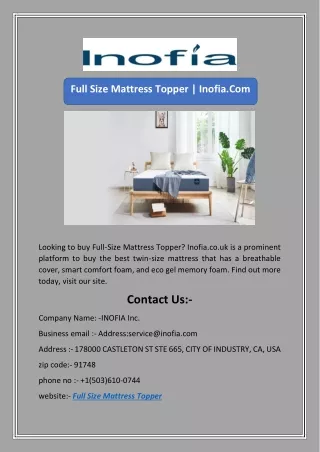 full size mattress topper inofia com