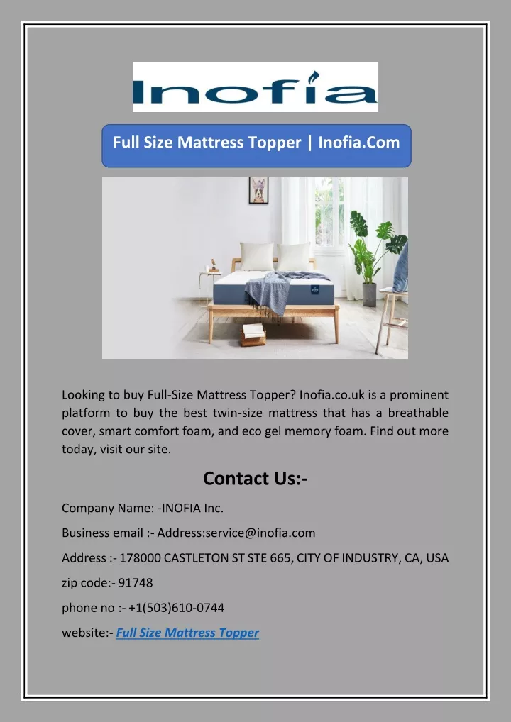 full size mattress topper inofia com