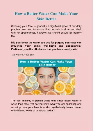How a Better Water Can Make Your Skin Better?