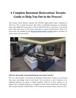 A Complete Basement Renovations Toronto Guide to Help You Out in the Process