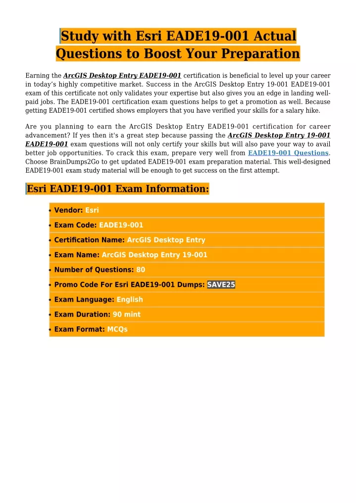 study with esri eade19 001 actual questions