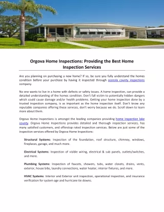 Orgova Home Inspections- Providing the Best Home Inspection Services