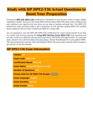 HP HPE2-T36 Questions Designed By Experts For Guaranteed Success (2021)