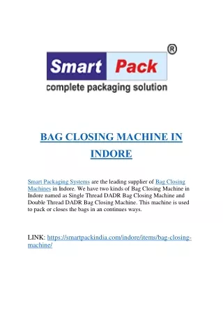 BAG CLOSING MACHINE IN INDORE