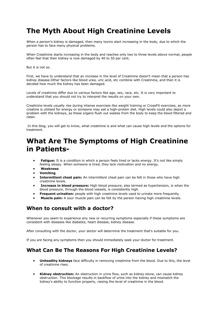 the myth about high creatinine levels