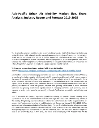 Asia-Pacific Urban Air Mobility Market Trends, Size, Competitive Analysis and Fo