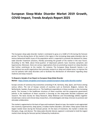 European Sleep-Wake Disorder Market Trends, Size, Competitive Analysis and Forec