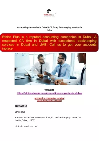 Accounting companies in Dubai / CA firm / Bookkeeping services in Dubai