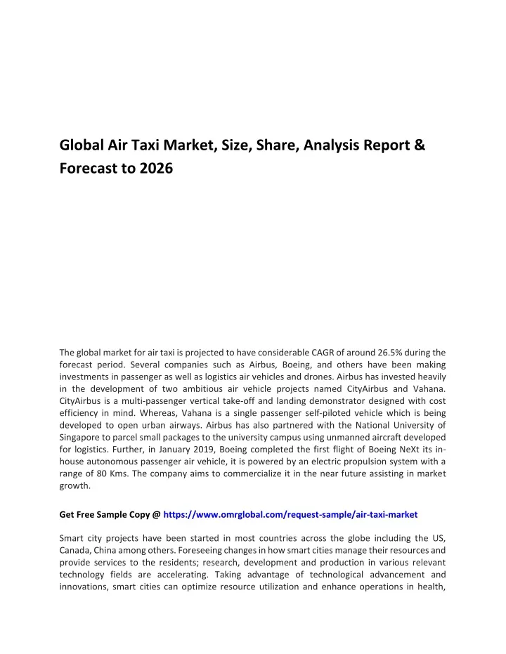 global air taxi market size share analysis report