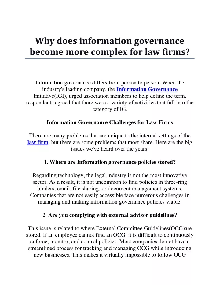 why does information governance become more