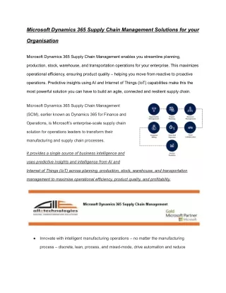 Microsoft Dynamics 365 Supply Chain Management Solutions for your Organisation