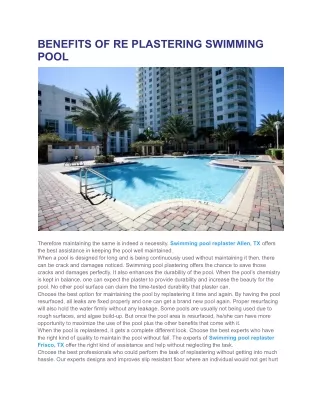 benefits of re plastering swimming pool
