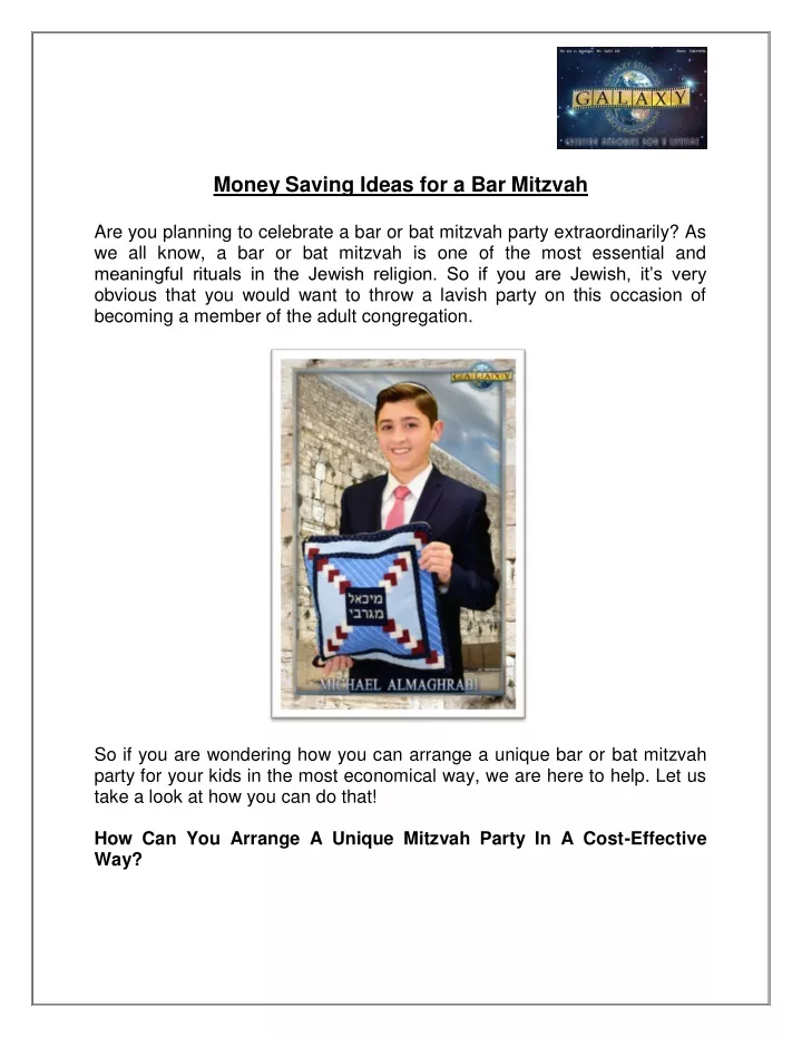 money saving ideas for a bar mitzvah