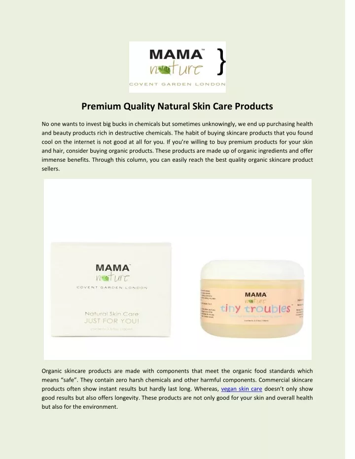 premium quality natural skin care products