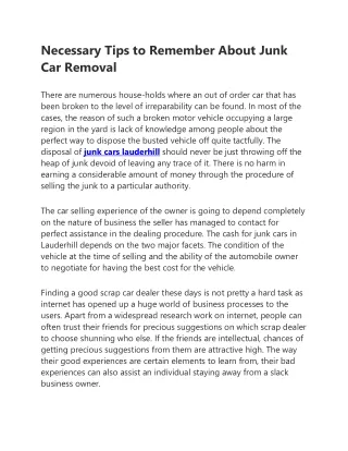 Necessary Tips to Remember About Junk Car Removal