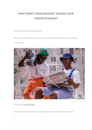 WHAT MAKES “OKRIKA BUSINESS” BECAME A NEW FASHION IN NIGERIA