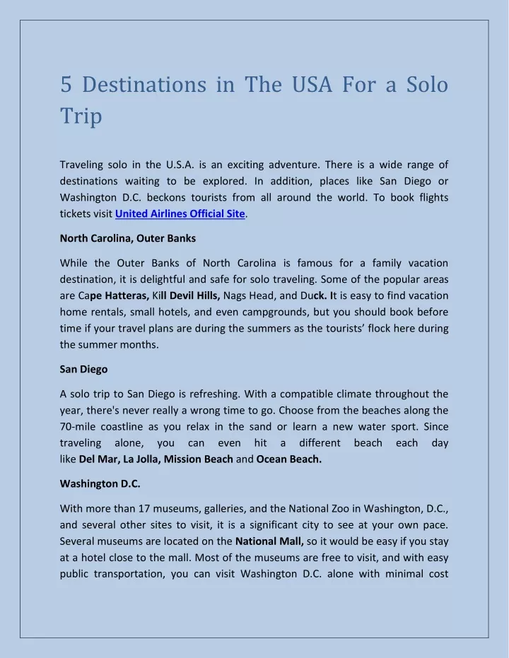 5 destinations in the usa for a solo trip