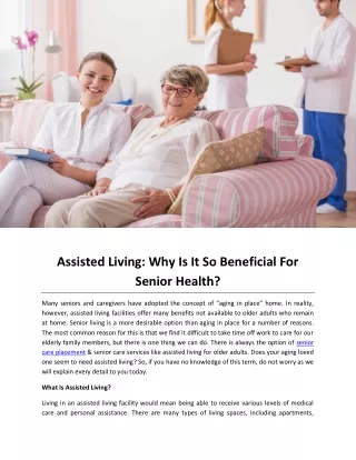 Assisted Living Why Is It So Beneficial For Senior Health
