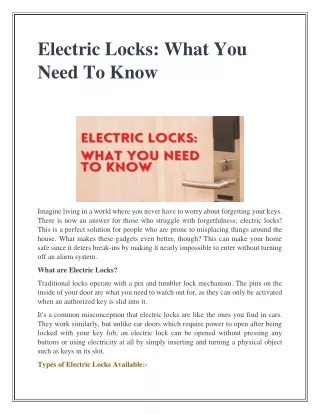 Electric Locks: What You Need To Know