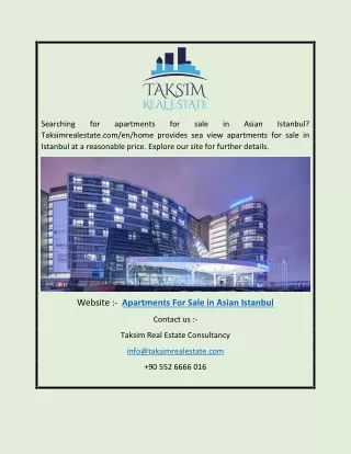 Apartments for Sale in Asian Istanbul | Taksimrealestate.com/en/home
