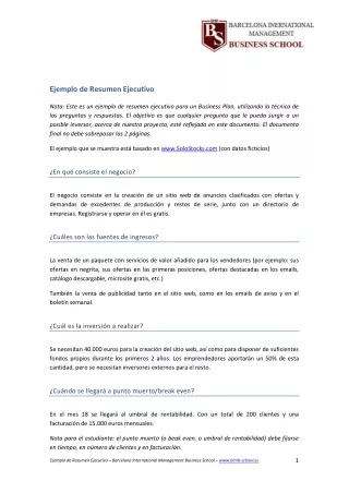 ejemplo de resumen ejecutivo