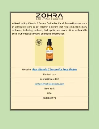 Buy Vitamin C Serum For Face Online | Zohraskincare.com