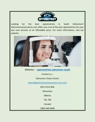 Optometrists Edmonton South | Edmontonvisioncentre.com