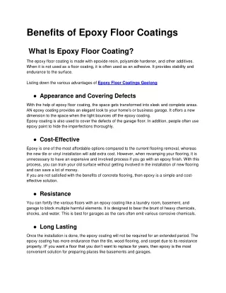 benefits of epoxy floor coatings