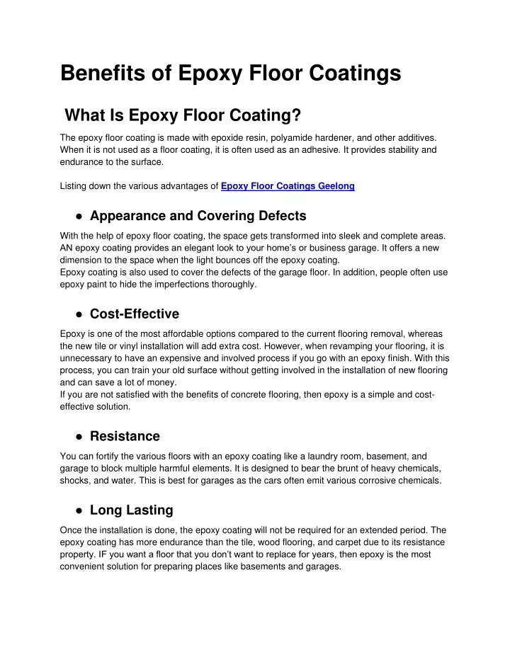 benefits of epoxy floor coatings