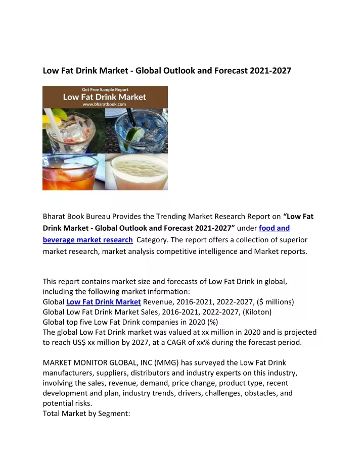 low fat drink market global outlook and forecast