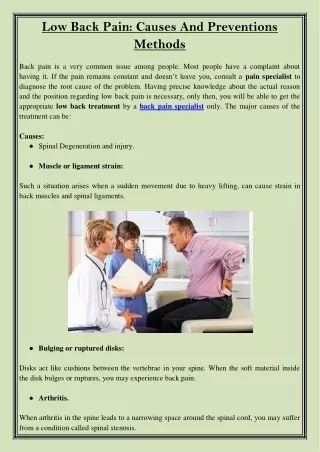 Low Back Pain Causes And Preventions Methods