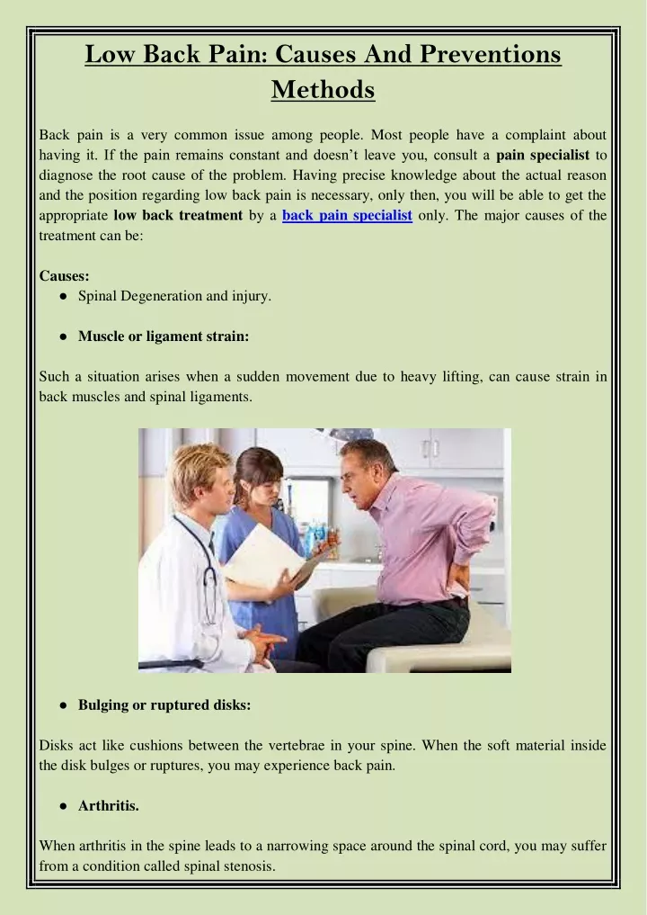 low back pain causes and preventions methods