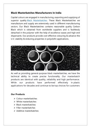 Black Masterbatches Manufacturers in India