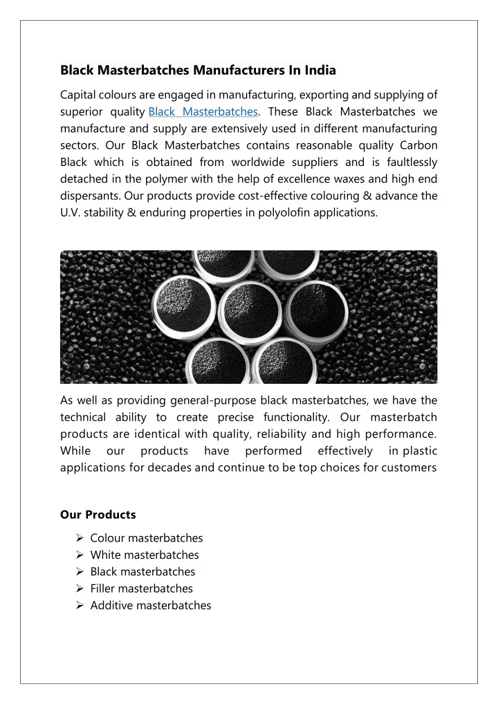 black masterbatches manufacturers in india