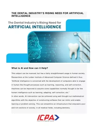 The Dental Industry’s Rising Need for Artificial Intelligence - ICPA Health