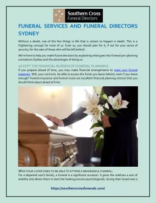 FUNERAL SERVICES AND FUNERAL DIRECTORS SYDNEY