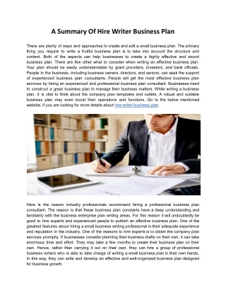 A Summary Of Hire Writer Business Plan