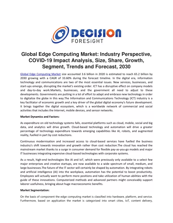 global edge computing market industry perspective