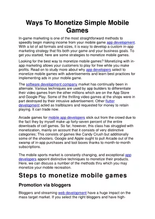 ways to monetize simple mobile games
