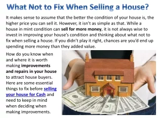 What Not to Fix When Selling a House?