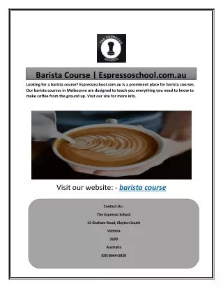 barista course espressoschool com au