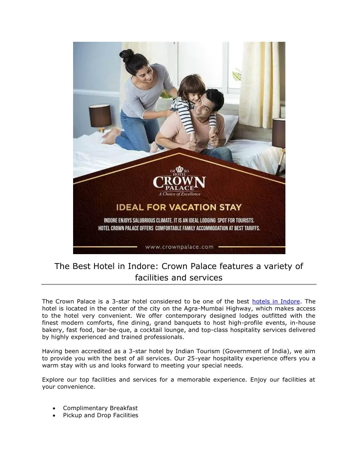 the best hotel in indore crown palace features