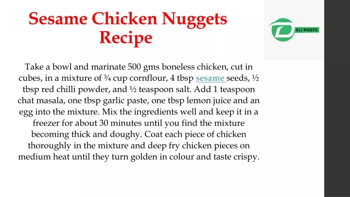 sesame chicken nuggets recipe