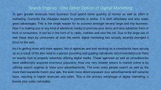 Search Engines - One Other Option of Digital Marketing