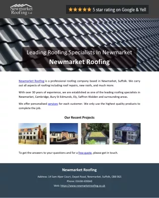 Leading Roofing Specialists In Newmarket