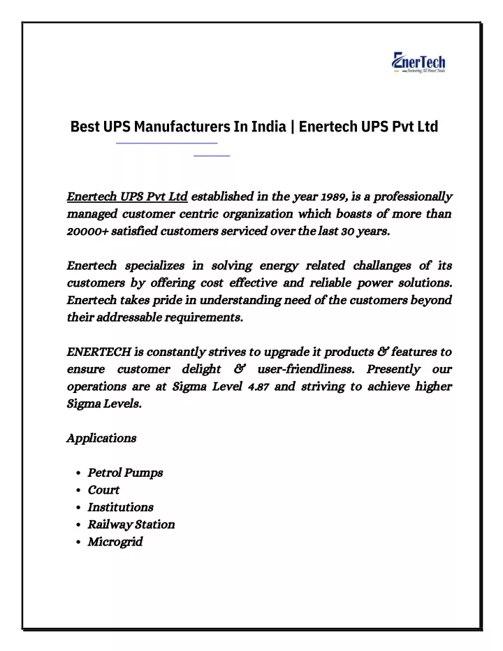 best ups manufacturers in india enertech