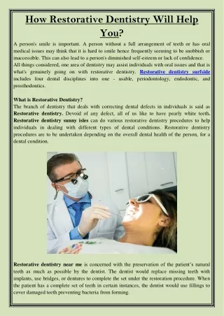 how restorative dentistry will help you a person