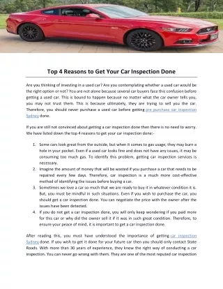 Top 4 Reasons to Get Your Car Inspection Done