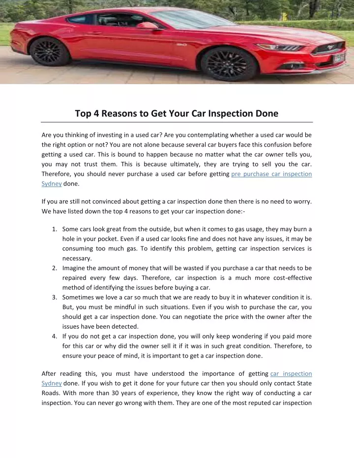 top 4 reasons to get your car inspection done